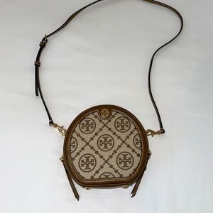 Tory Burch Brown and Cream Crossbody Bag with Geometric Pattern